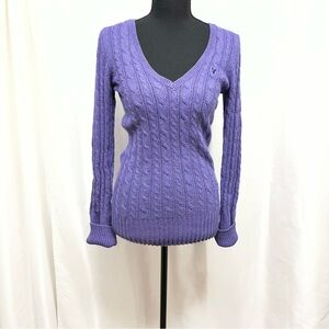 American Eagle Purple Cable Knit V-Neck Sweater Classic Y2K Sz LG